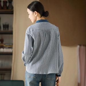 Blue Hems Button Down Plaid Ladies Shirt