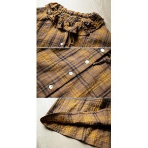 Flouncing Collar Elegant Cotton Gingham Blouse