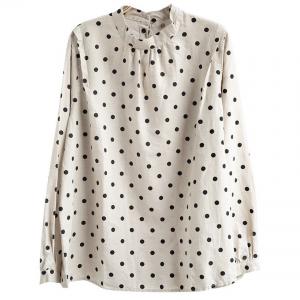 French Chic Puff Sleeves Loose Linen Polka Dot Blouse