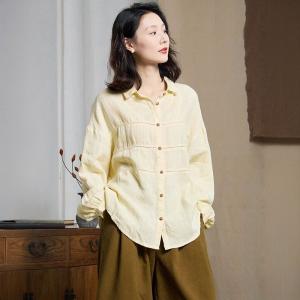Hollow Out Linen Baggy Yellow Blouse