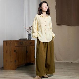 Hollow Out Linen Baggy Yellow Blouse