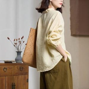 Hollow Out Linen Baggy Yellow Blouse