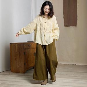 Hollow Out Linen Baggy Yellow Blouse