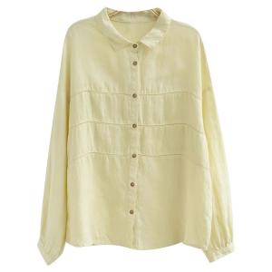 Hollow Out Linen Baggy Yellow Blouse