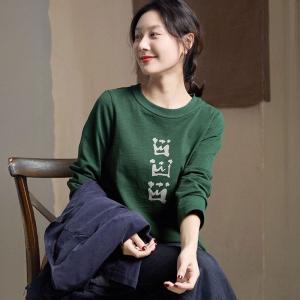 Crown Patterns Dark Green Cotton T-shirt