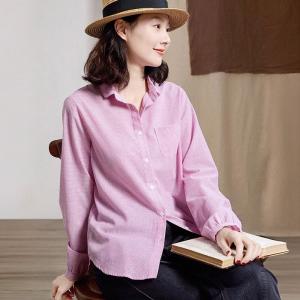 Polo Neck Pinstriped Pink Oversized Blouse