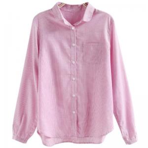Polo Neck Pinstriped Pink Oversized Blouse