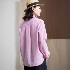 Polo Neck Pinstriped Pink Oversized Blouse