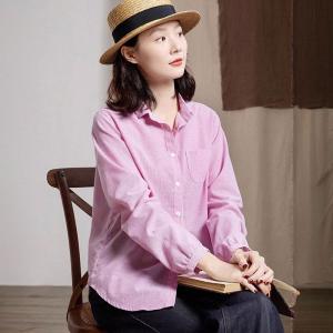 Polo Neck Pinstriped Pink Oversized Blouse