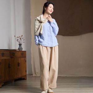 Baby Blue Loose Linen Boho Blouse