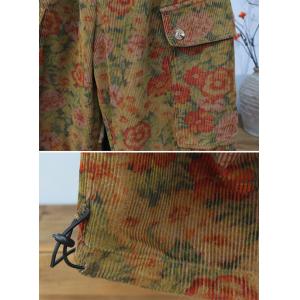 Flap Pockets Wide Leg Corduroy Floral Pants