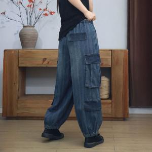 Elastic Waist Striped Comfy Cargo Jeans