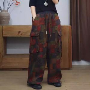 Colorful Blocks Side Pockets Winter Fleeced Pants