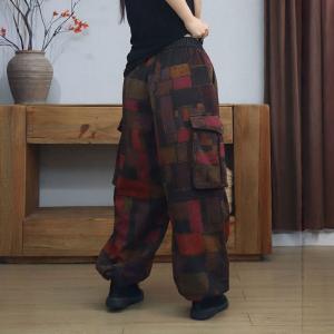 Colorful Blocks Side Pockets Winter Fleeced Pants
