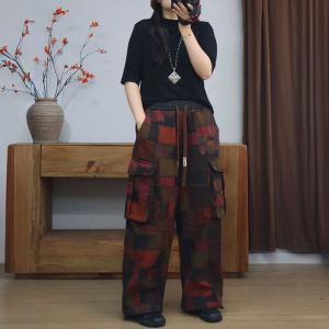 Colorful Blocks Side Pockets Winter Fleeced Pants