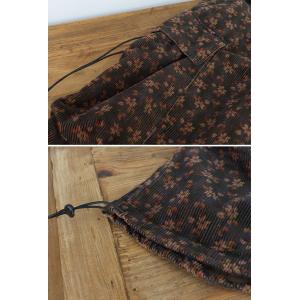 Coffee Floral Pockets Decoration Corduroy Sweat Pants