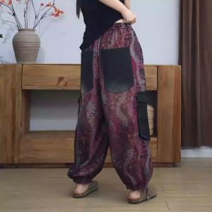 Black Pockets Vintage Purple Printed Balloon Pants