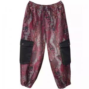 Black Pockets Vintage Purple Printed Balloon Pants