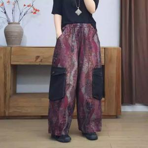 Black Pockets Vintage Purple Printed Balloon Pants