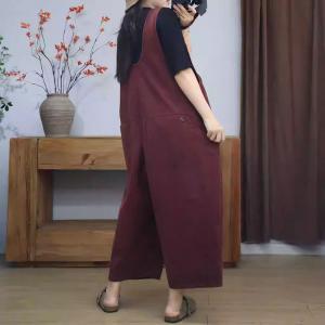 V-Neck Tassel Striped Wide Leg Burgundy Overalls