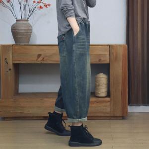 Relax-Fit Stone Wash Fleeced Winter Ankle Jeans