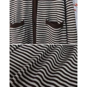 Coffee Striped Cotton Knitted Midi Cardigan