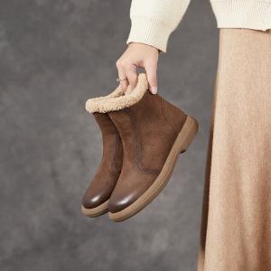 Lamb Wool Lining Leather Winter Ankle Boots