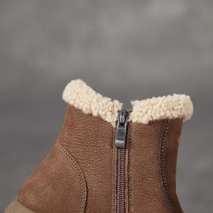 Lamb Wool Lining Leather Winter Ankle Boots