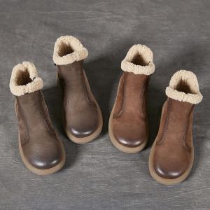 Lamb Wool Lining Leather Winter Ankle Boots