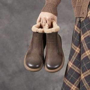 Lamb Wool Lining Leather Winter Ankle Boots