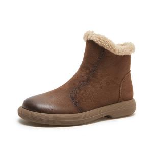 Lamb Wool Lining Leather Winter Ankle Boots