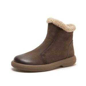 Lamb Wool Lining Leather Winter Ankle Boots