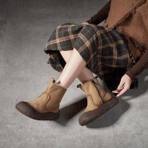 Sheep Lining Cowhide Leather Platform Boots