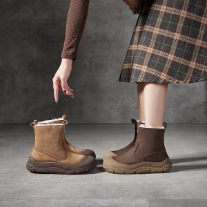 Sheep Lining Cowhide Leather Platform Boots