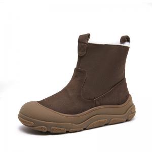 Sheep Lining Cowhide Leather Platform Boots