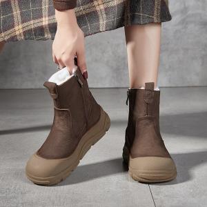 Sheep Lining Cowhide Leather Platform Boots