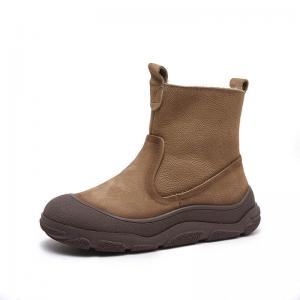 Sheep Lining Cowhide Leather Platform Boots