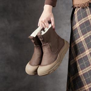 Sheep Lining Cowhide Leather Platform Boots