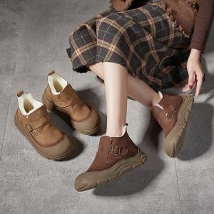 Buckle Sheep Lined Short Snow Boots for Women