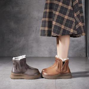 Round Toe Warm Lining Wedge Chelsea Boots