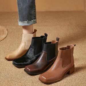 High Quality Square Toe Patent Leather Boots