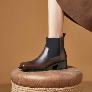High Quality Square Toe Patent Leather Boots
