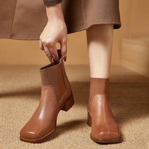 High Quality Square Toe Patent Leather Boots