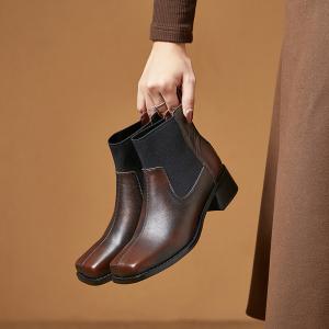 High Quality Square Toe Patent Leather Boots