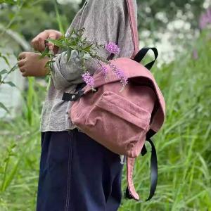 Casual Dusty Pink Cotton Linen Backpack Purse