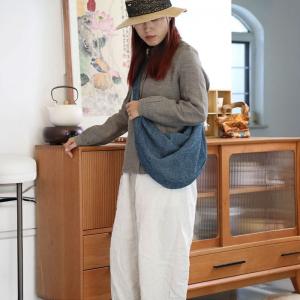 Folk Style Cotton Linen Plain Crossbody Side Bag