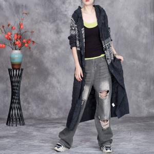 Fair Isle Printed Hooded Knitting Granny Cardigan