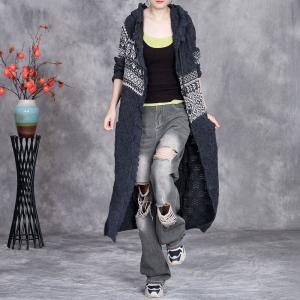 Fair Isle Printed Hooded Knitting Granny Cardigan