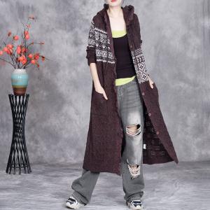 Fair Isle Printed Hooded Knitting Granny Cardigan