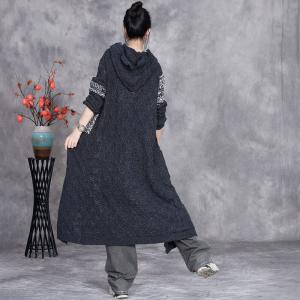 Fair Isle Printed Hooded Knitting Granny Cardigan